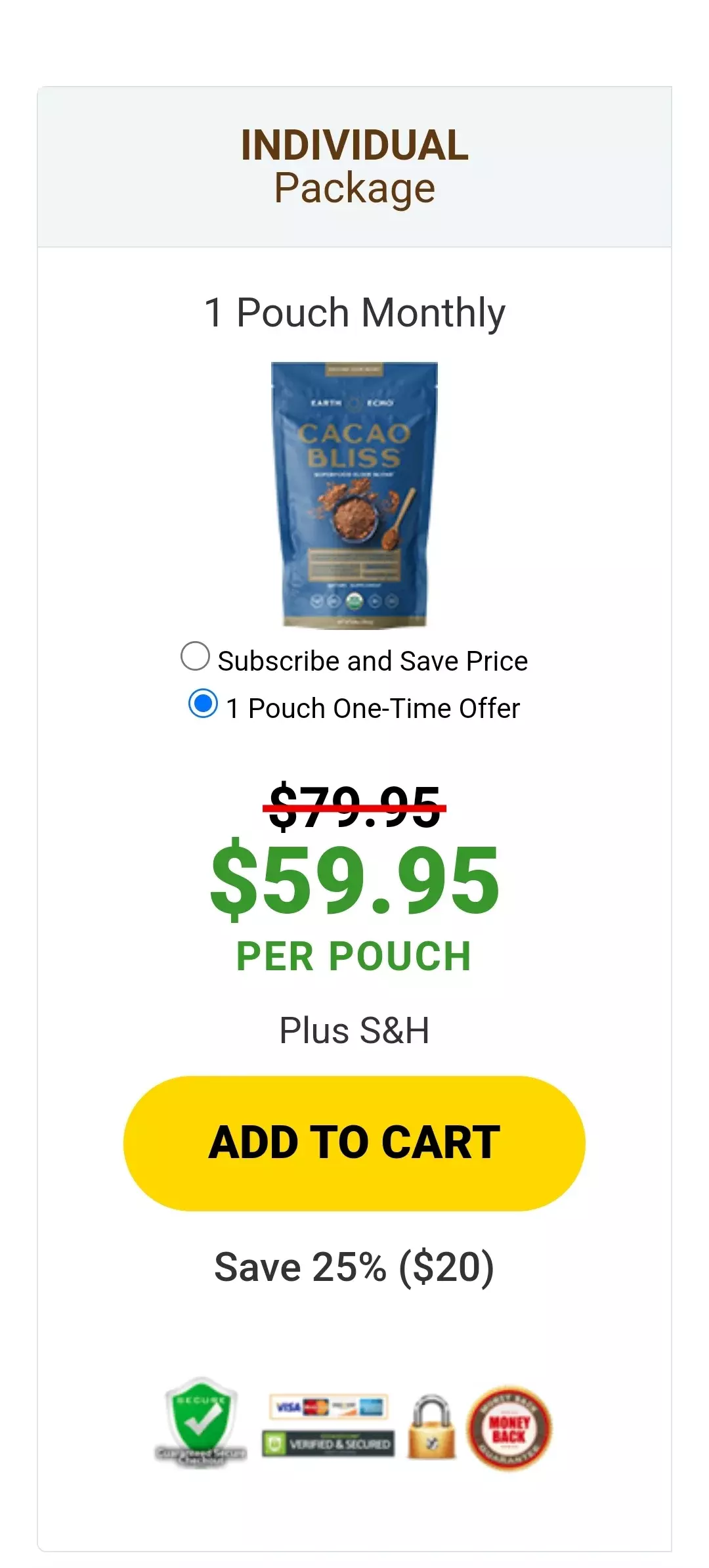 Cacao Bliss™ 1 pouch pricing